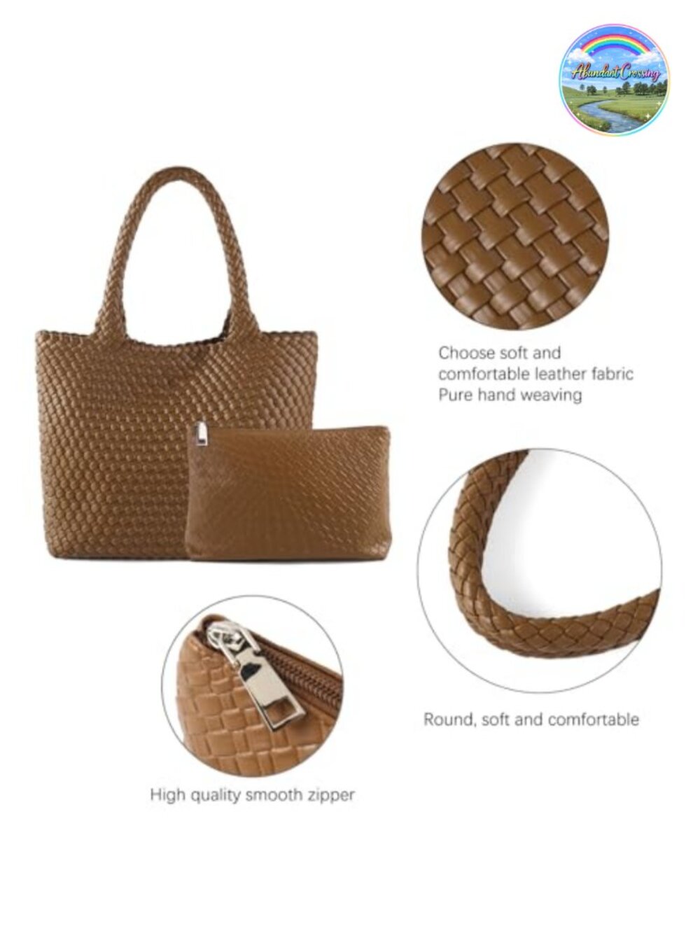 Hand Woven Vegan Leather Tote Bag with Magnetic Closure - Picture 3 of 6